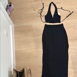 Black Halter Top and Skirt Set